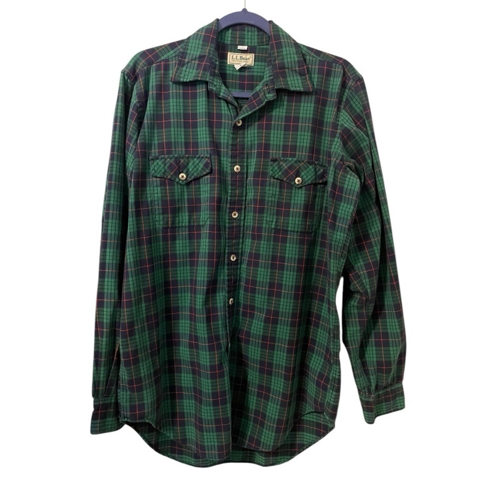 Vintage L.L. Bean Maine Flannel Green Red Plaid Casual Button Up Shirt M